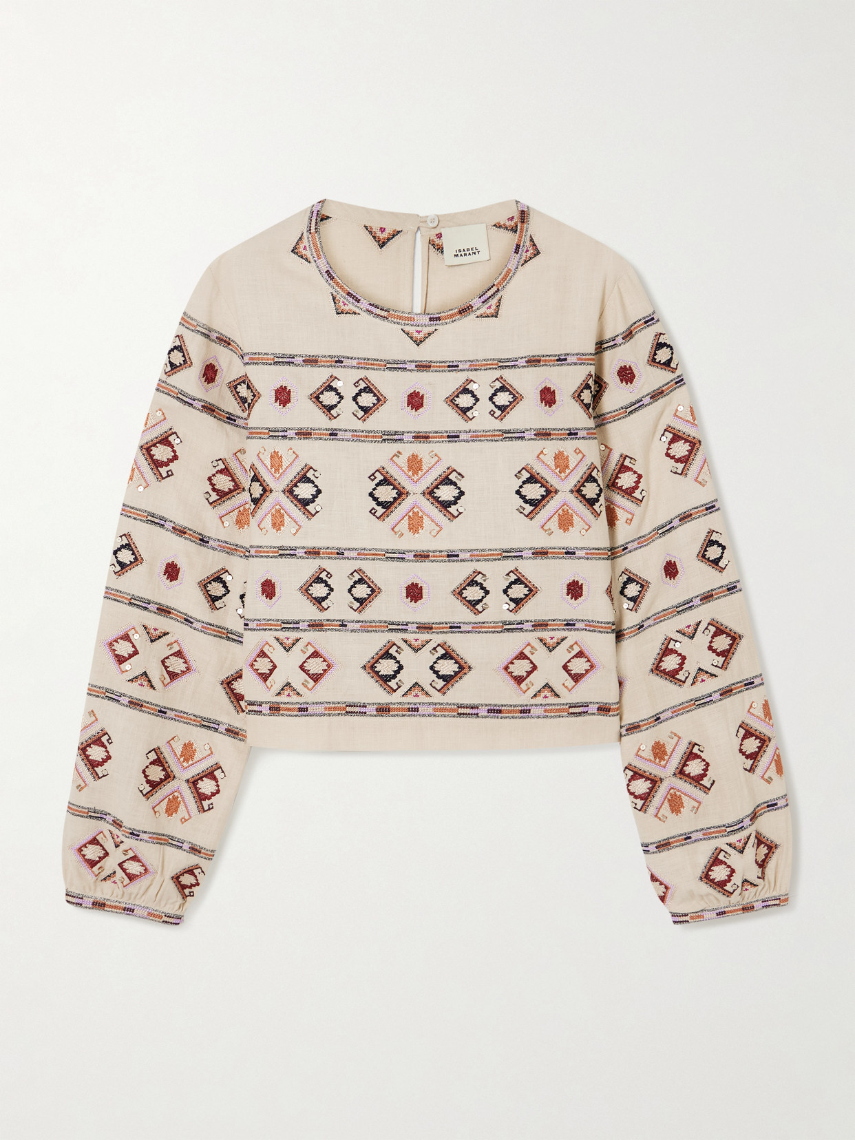 Isabel Marant Zeyna Sequin-embellished Embroidered Silk-gauze Top