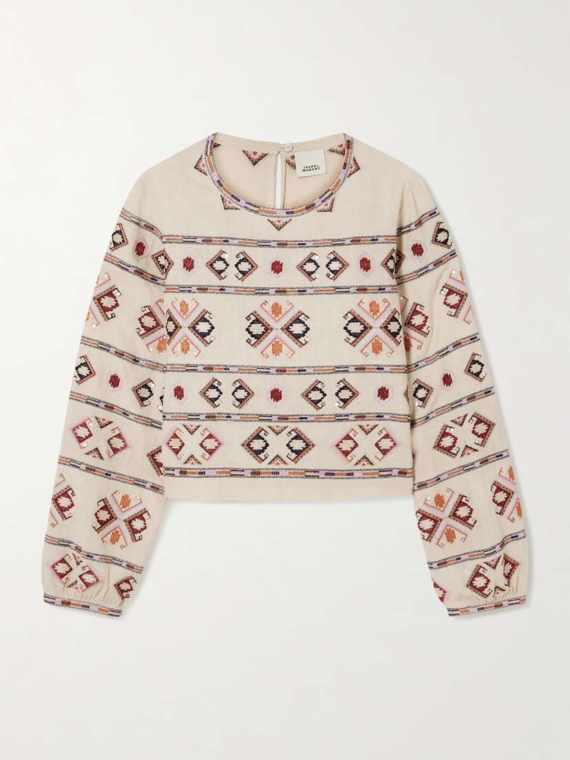 Isabel Marant Zeyna Sequin-embellished Embroidered Silk-gauze Top
