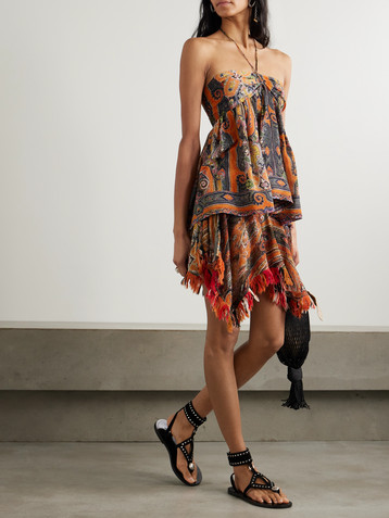 Isabel Marant Yickia tiered printed silk-voile halterneck top