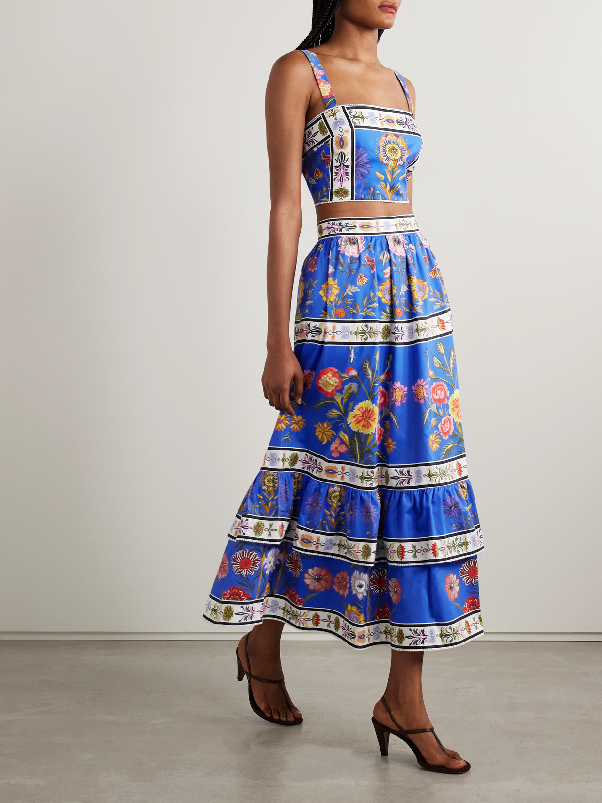 Borgo De Nor Didi Cropped Floral-print Cotton-poplin Top In Blue