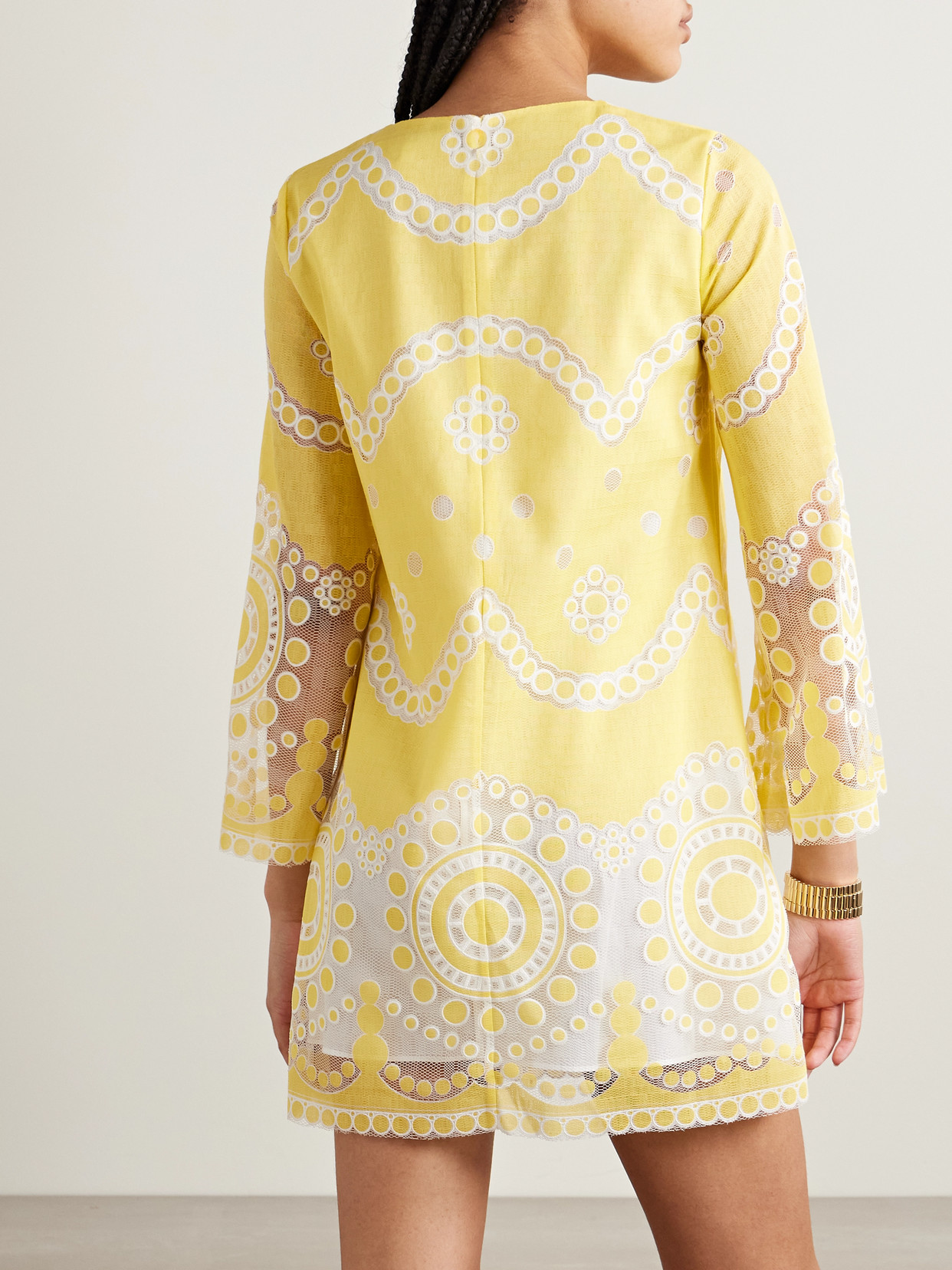 Borgo De Nor Stevie Cotton-blend Poplin And Guipure Lace Mini Dress
