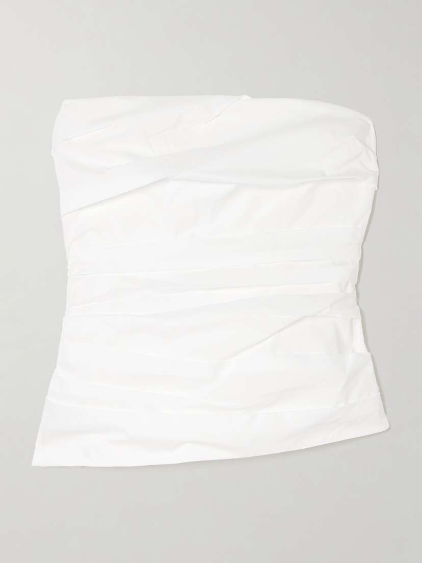 Simkhai Emerson Strapless Ruched Cotton-blend Poplin Bustier Top