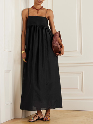 Matteau Pintucked organic cotton and silk-blend maxi dress