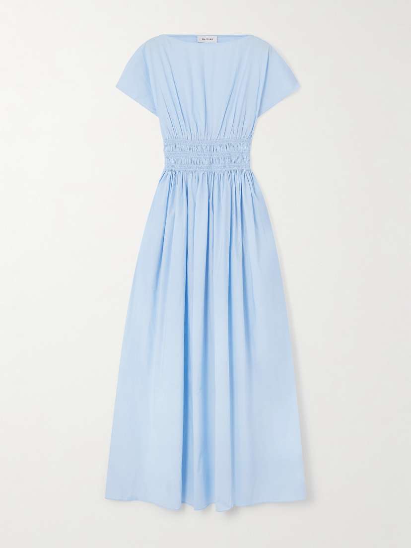 Matteau Shirred Organic Cotton-poplin Maxi Dress