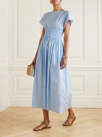 Matteau Shirred organic cotton-poplin maxi dress