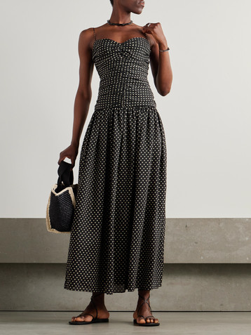 Matteau Gathered polka-dot organic cotton and silk-blend midi dress