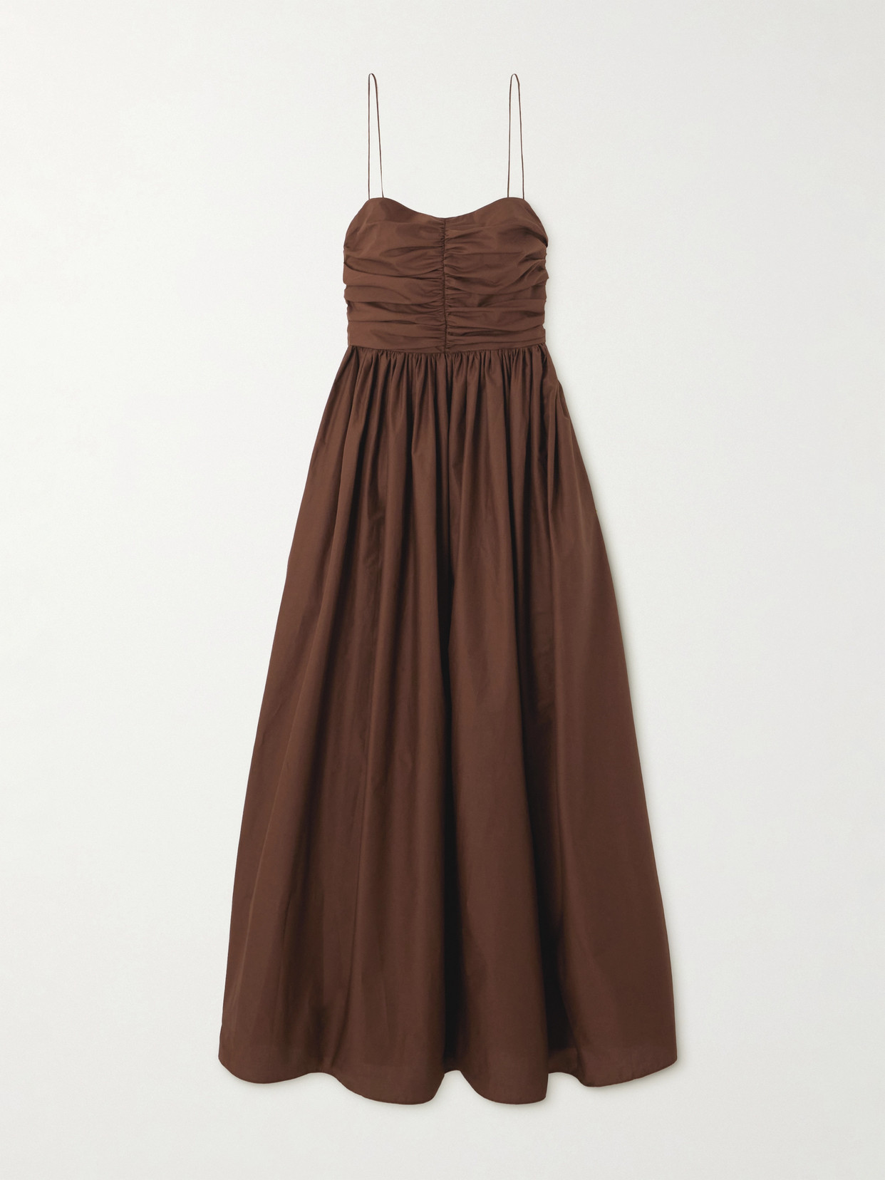 Matteau Gathered Organic Cotton-poplin Midi Dress In Brown