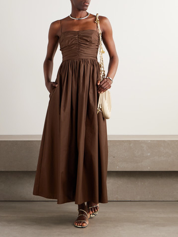 Matteau Gathered organic cotton-poplin midi dress