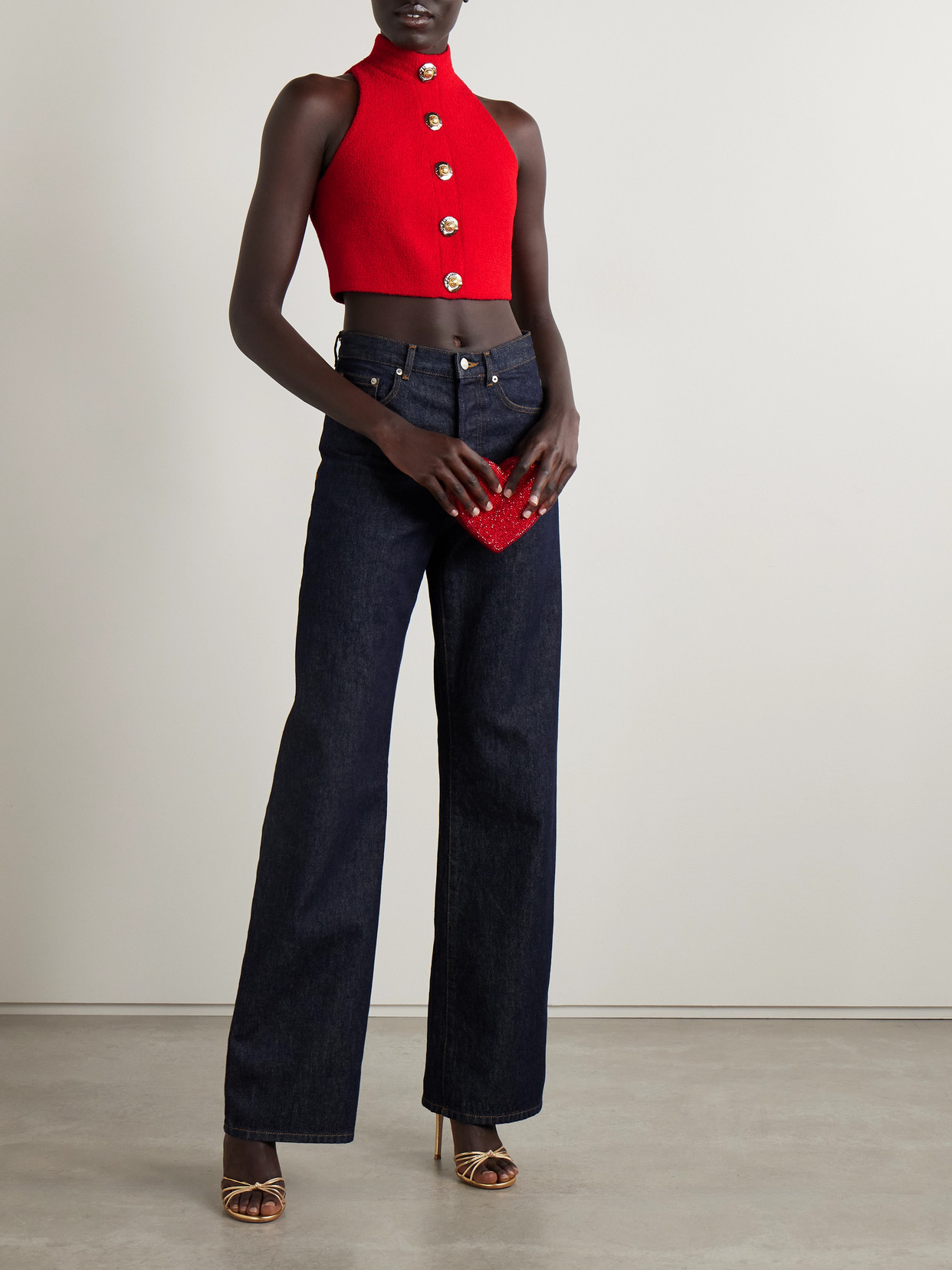 Balmain Cropped Button-embellished Wool-blend Bouclé Top