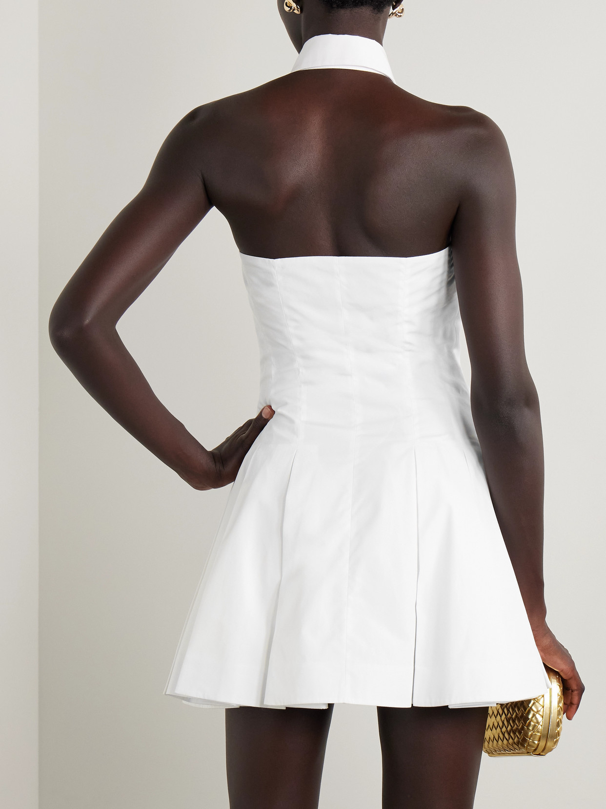 Balmain Pleated Cotton-poplin Halterneck Mini Dress