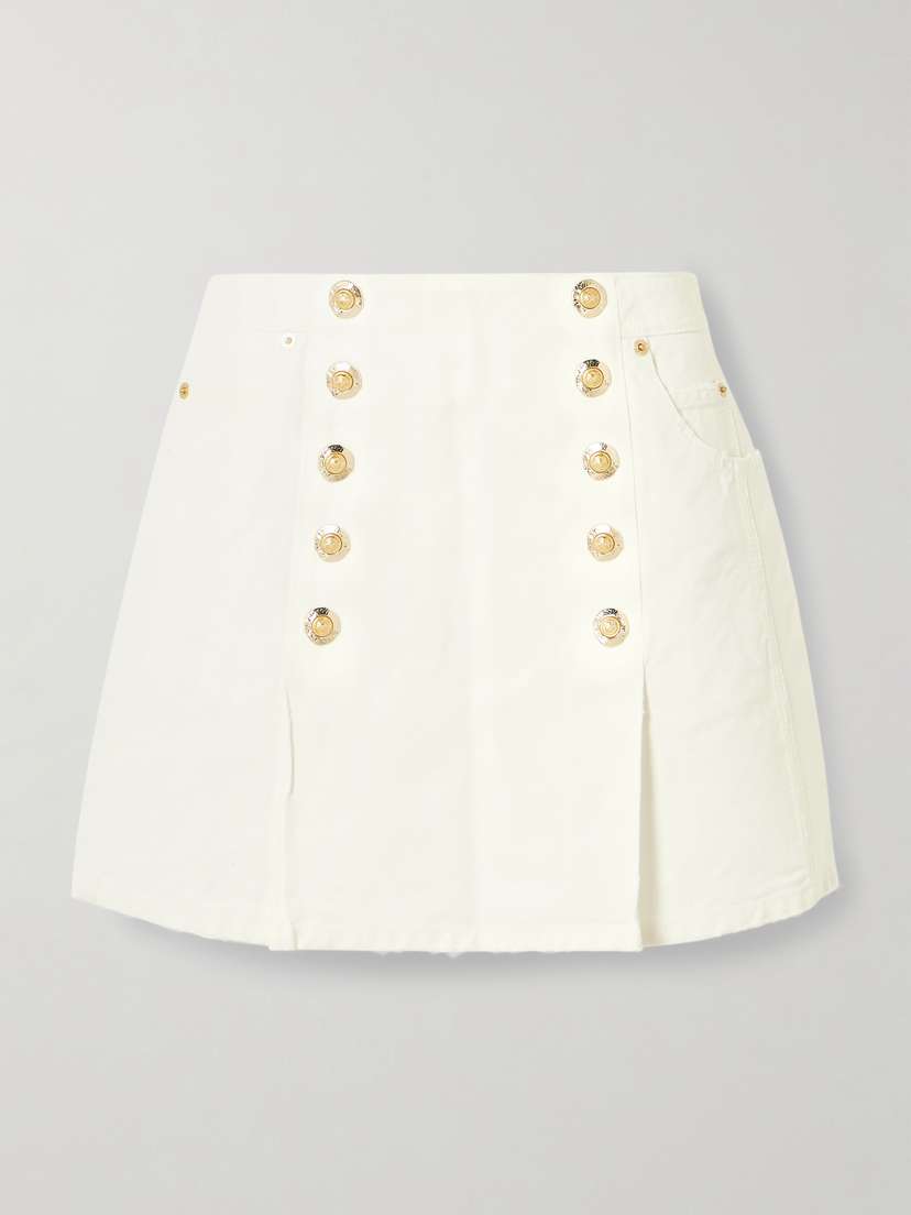 Balmain Embellished Pleated Cotton-canvas Mini Skirt