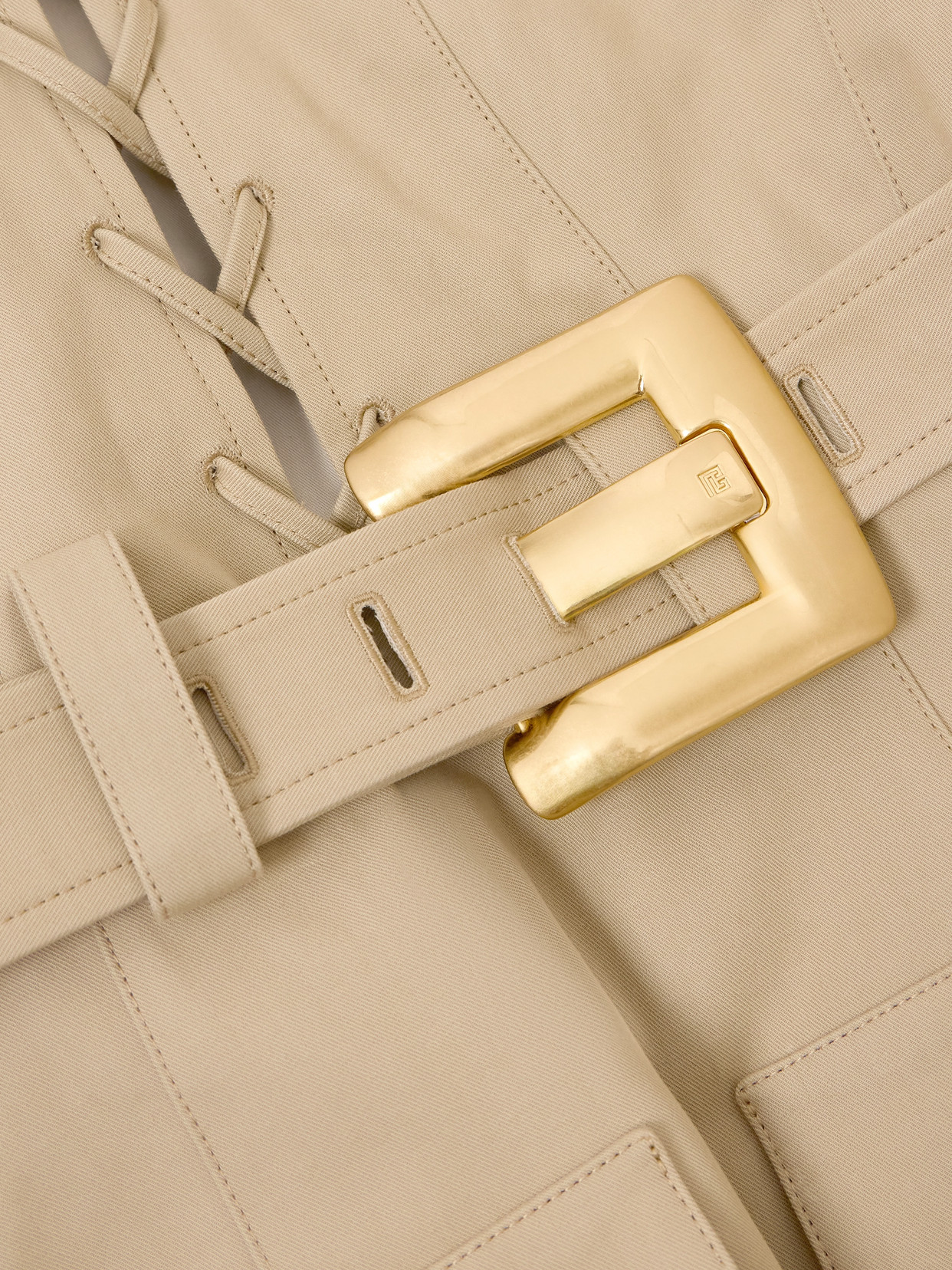 Balmain Belted Cotton-gabardine Mini Dress In Neutral