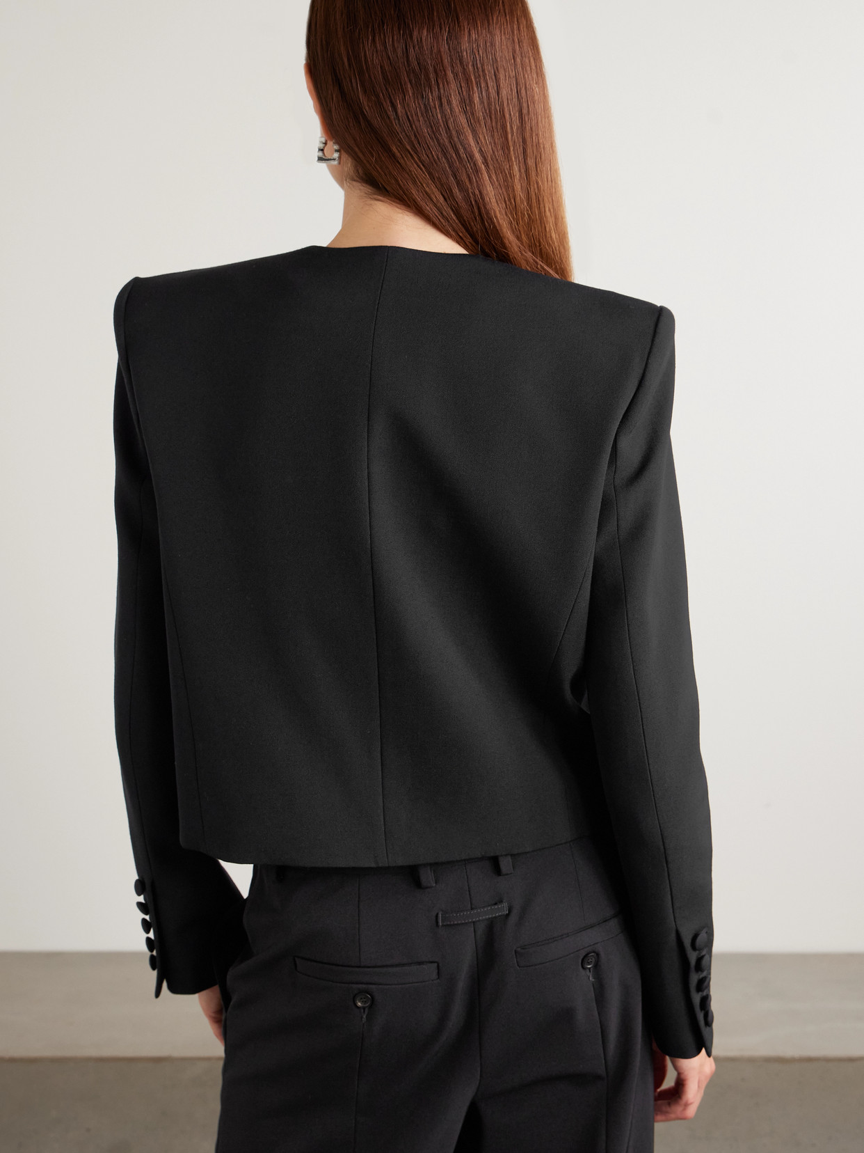 Balmain Spencer Button-embellished Grain De Poudre Wool Jacket In Black