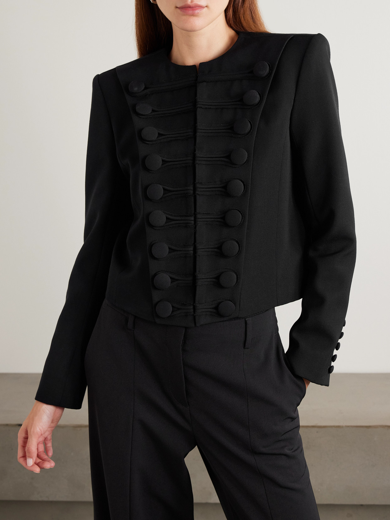 Balmain Spencer Button-embellished Grain De Poudre Wool Jacket In Black
