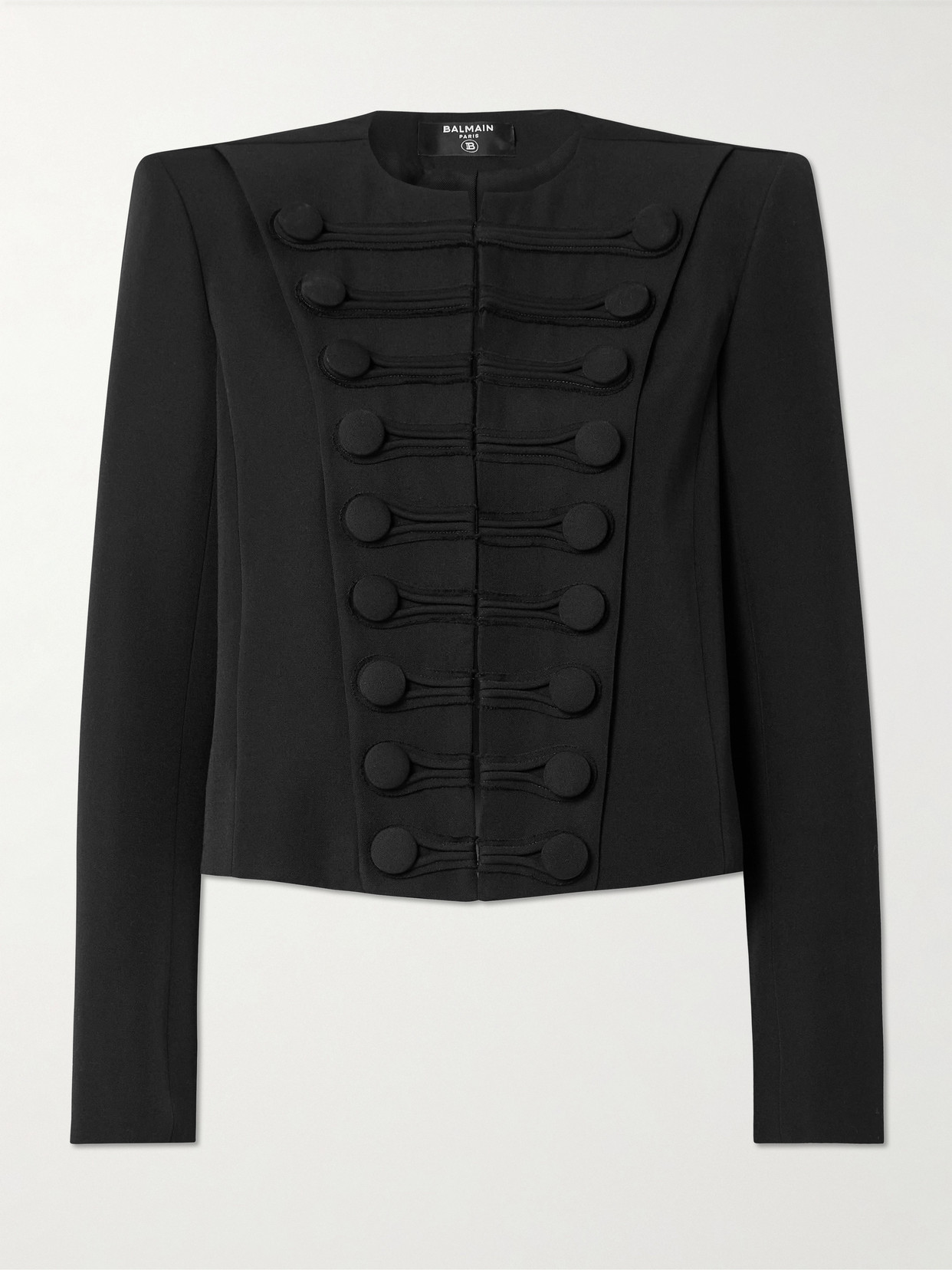 Balmain Spencer Button-embellished Grain De Poudre Wool Jacket In Black