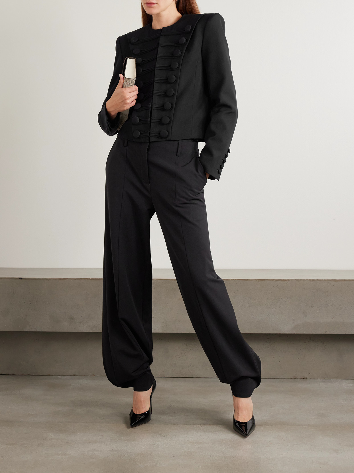 Balmain Spencer Button-embellished Grain De Poudre Wool Jacket In Black