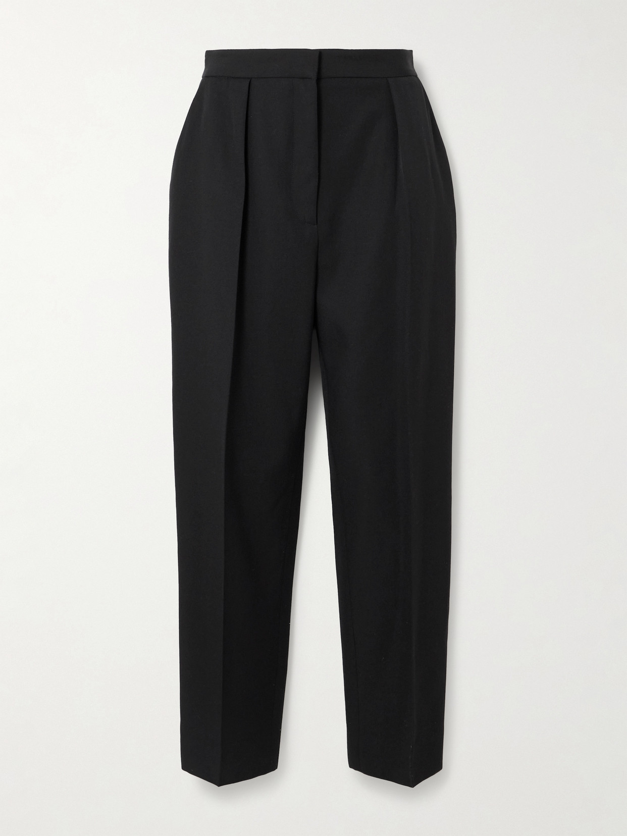 Balmain Pleated Grain De Poudre Wool Tapered Pants In Black
