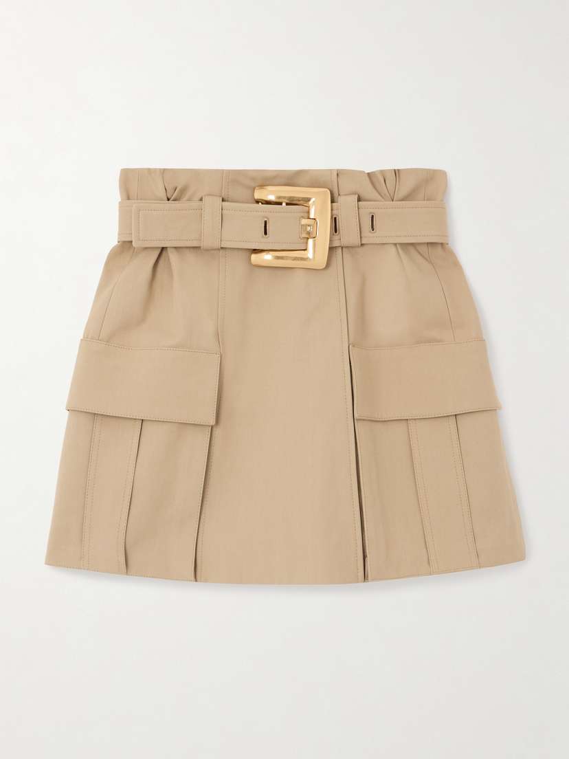 Balmain Belted Cotton-gabardine Mini Skirt