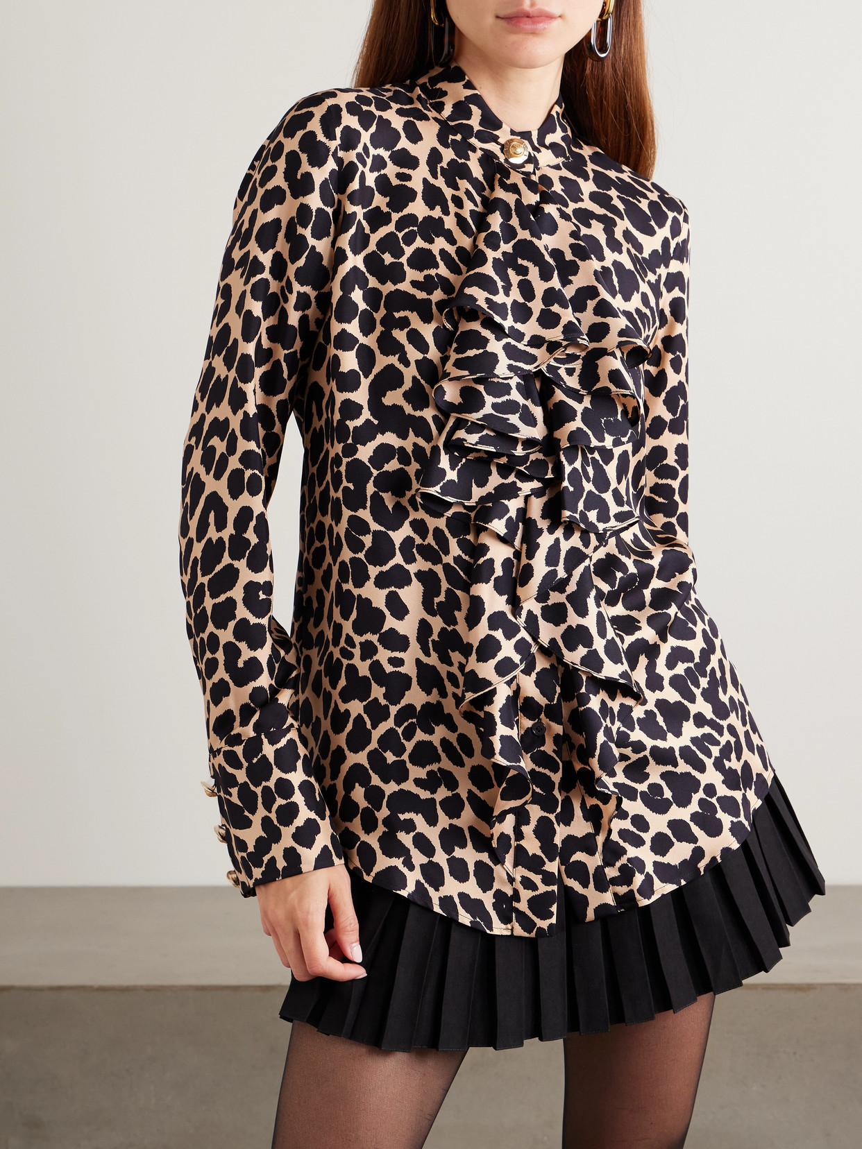 Balmain Ruffled Leopard-print Silk Blouse In Animal Print