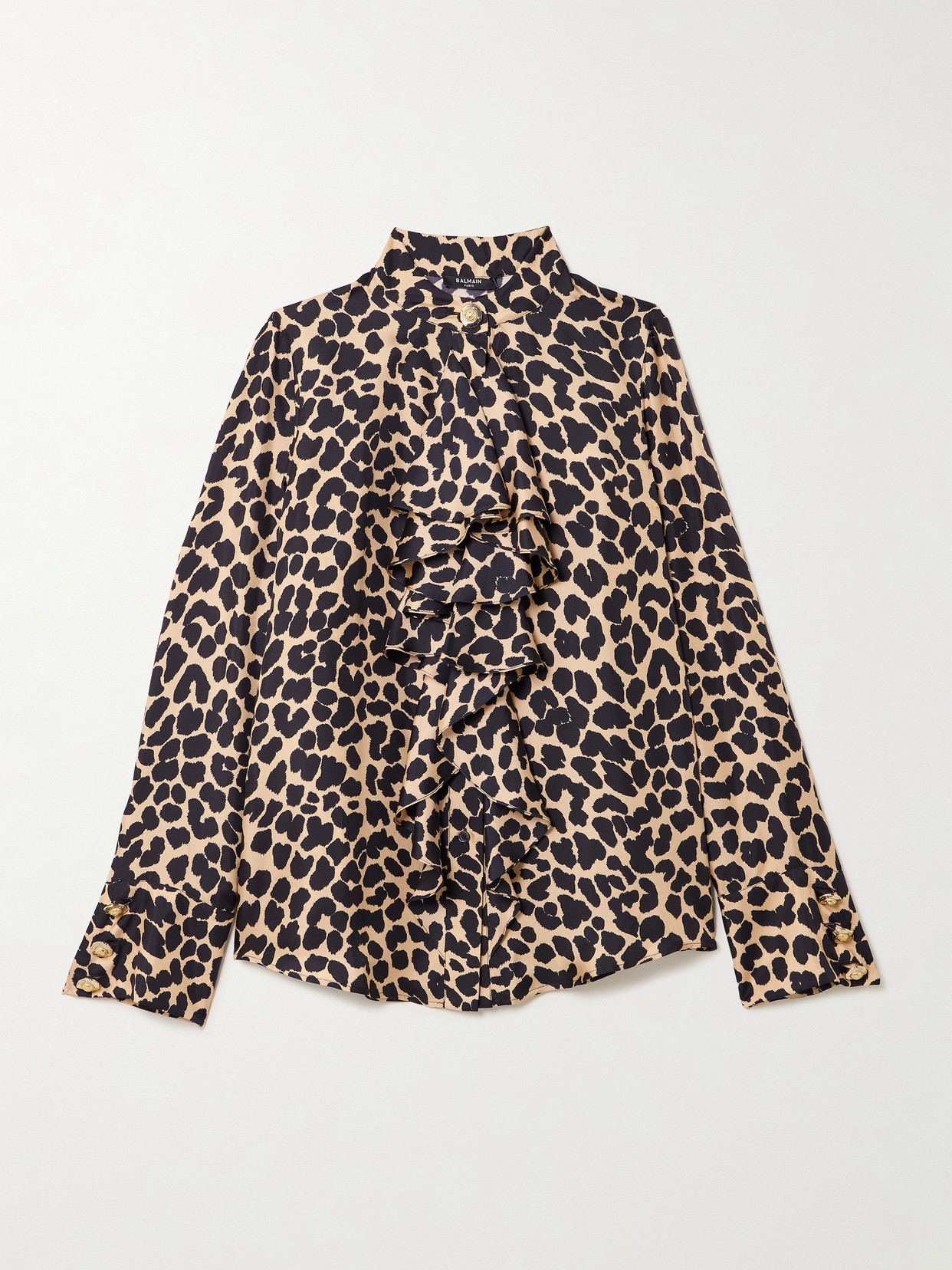 Balmain Ruffled Leopard-print Silk Blouse In Multi