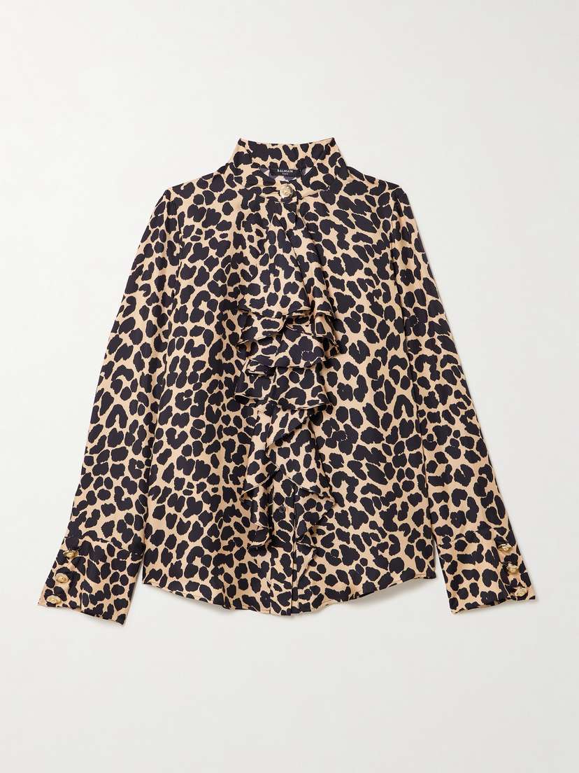 Balmain Ruffled Leopard-print Silk Blouse