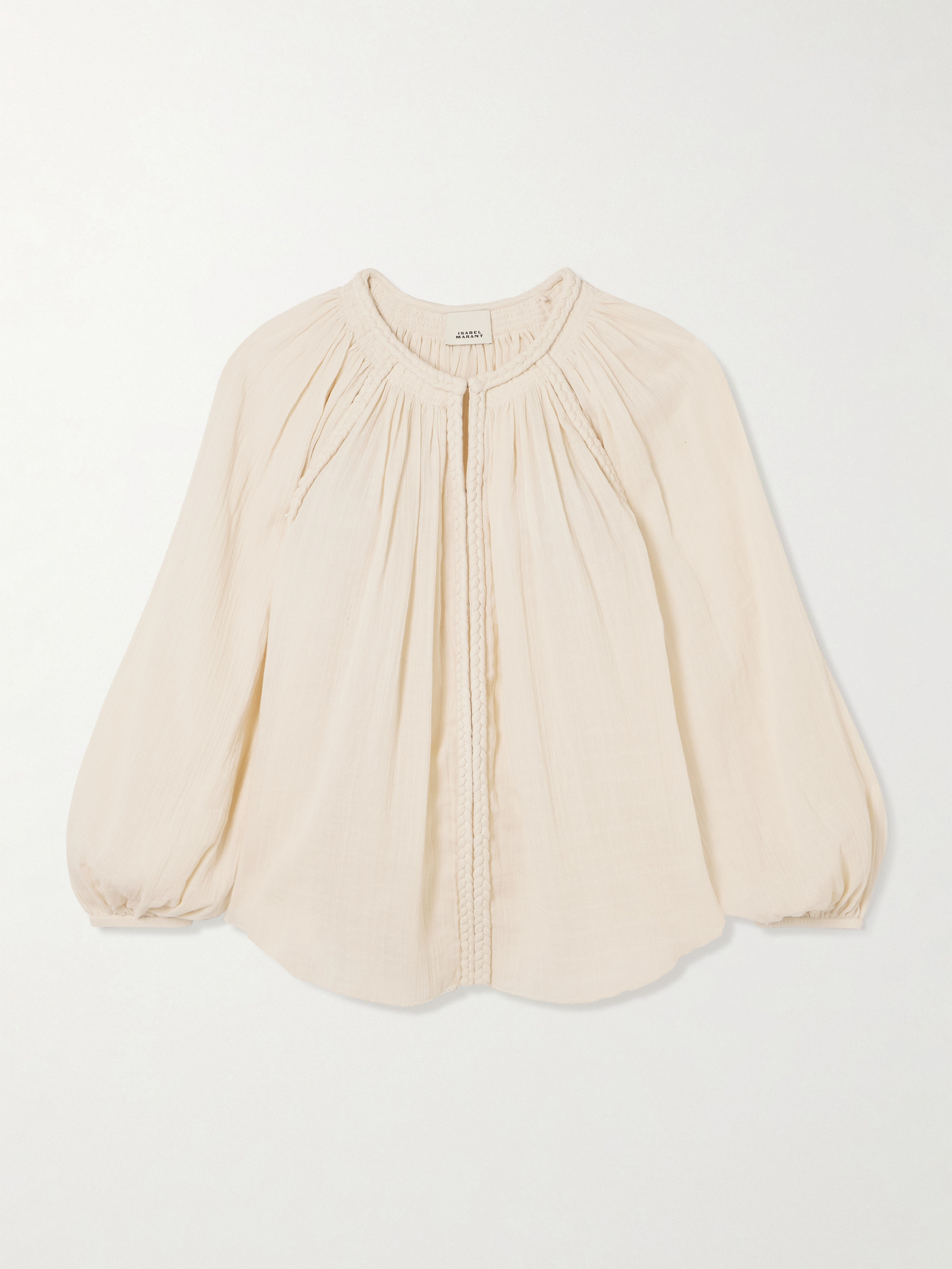 Isabel Marant Jenna frayed braided gathered cotton-gauze blouse