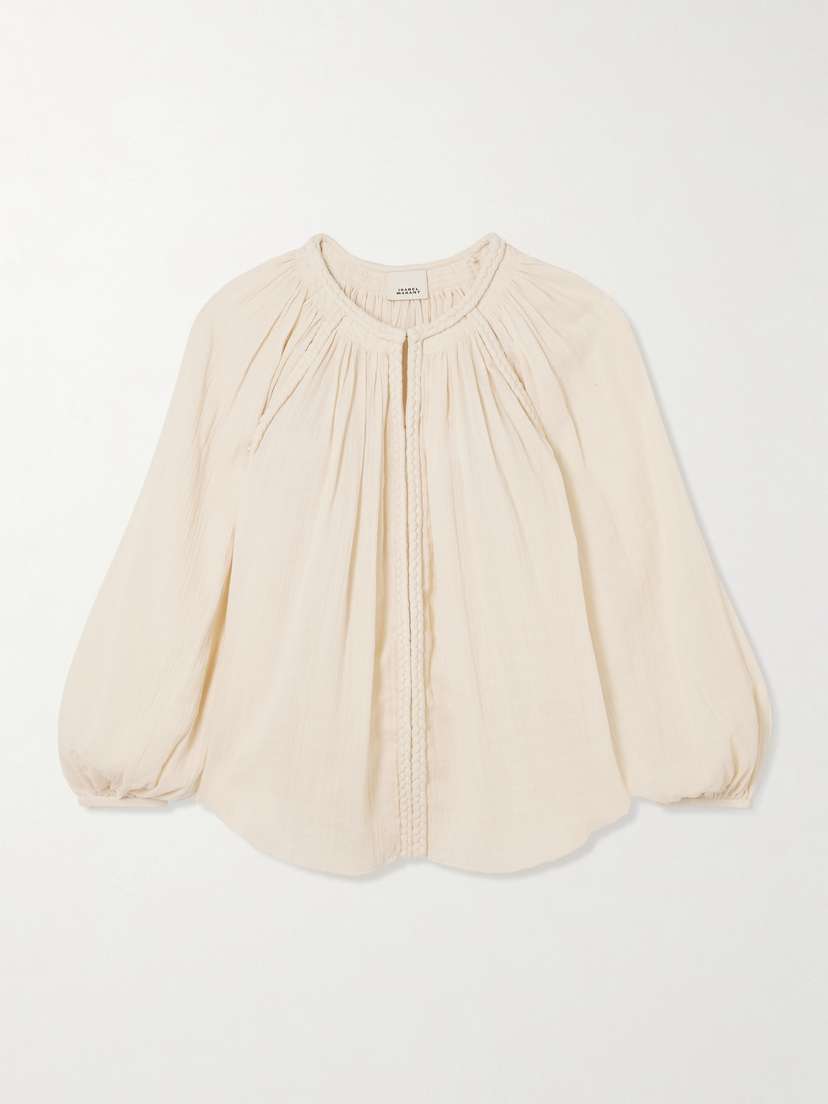 Isabel Marant Jenna Frayed Braided Gathered Cotton-gauze Blouse