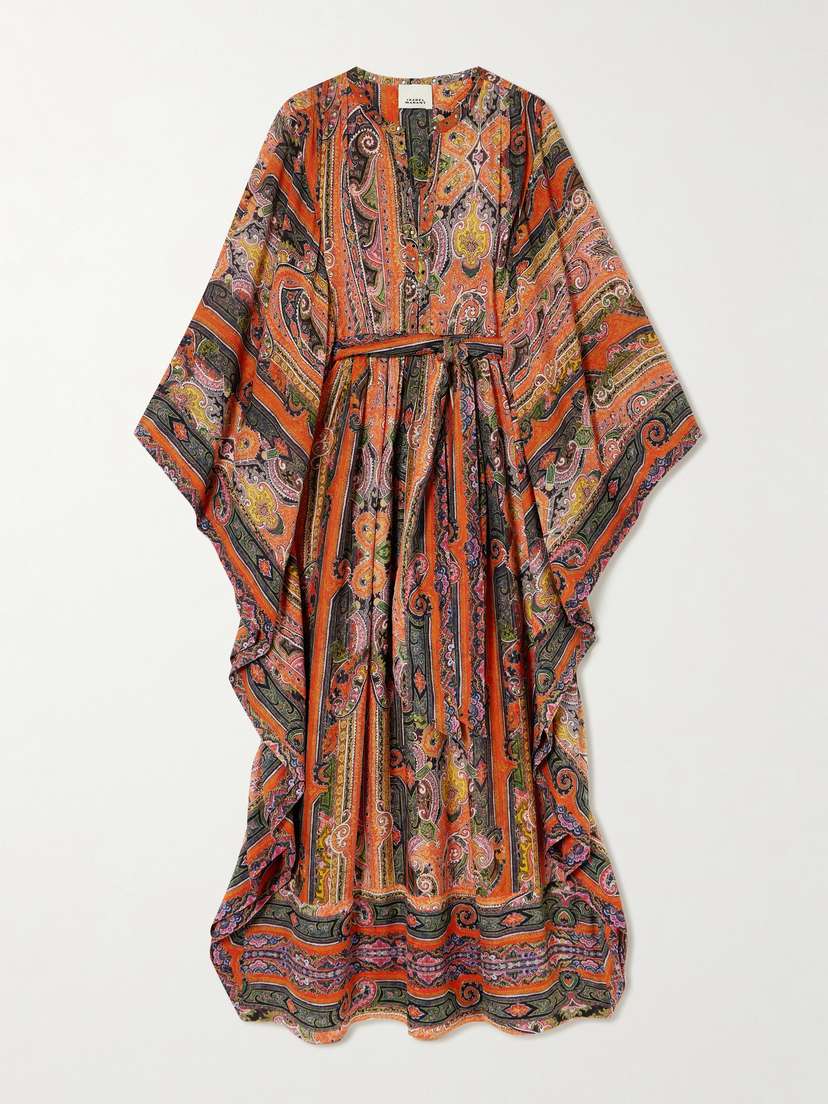 Isabel Marant Melinda Belted Embellished Printed Silk-voile Maxi Dress