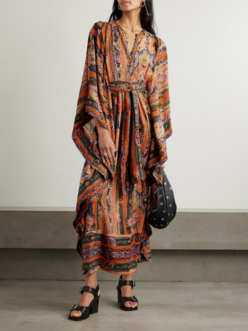 Isabel Marant Melinda belted embellished printed silk-voile maxi dress