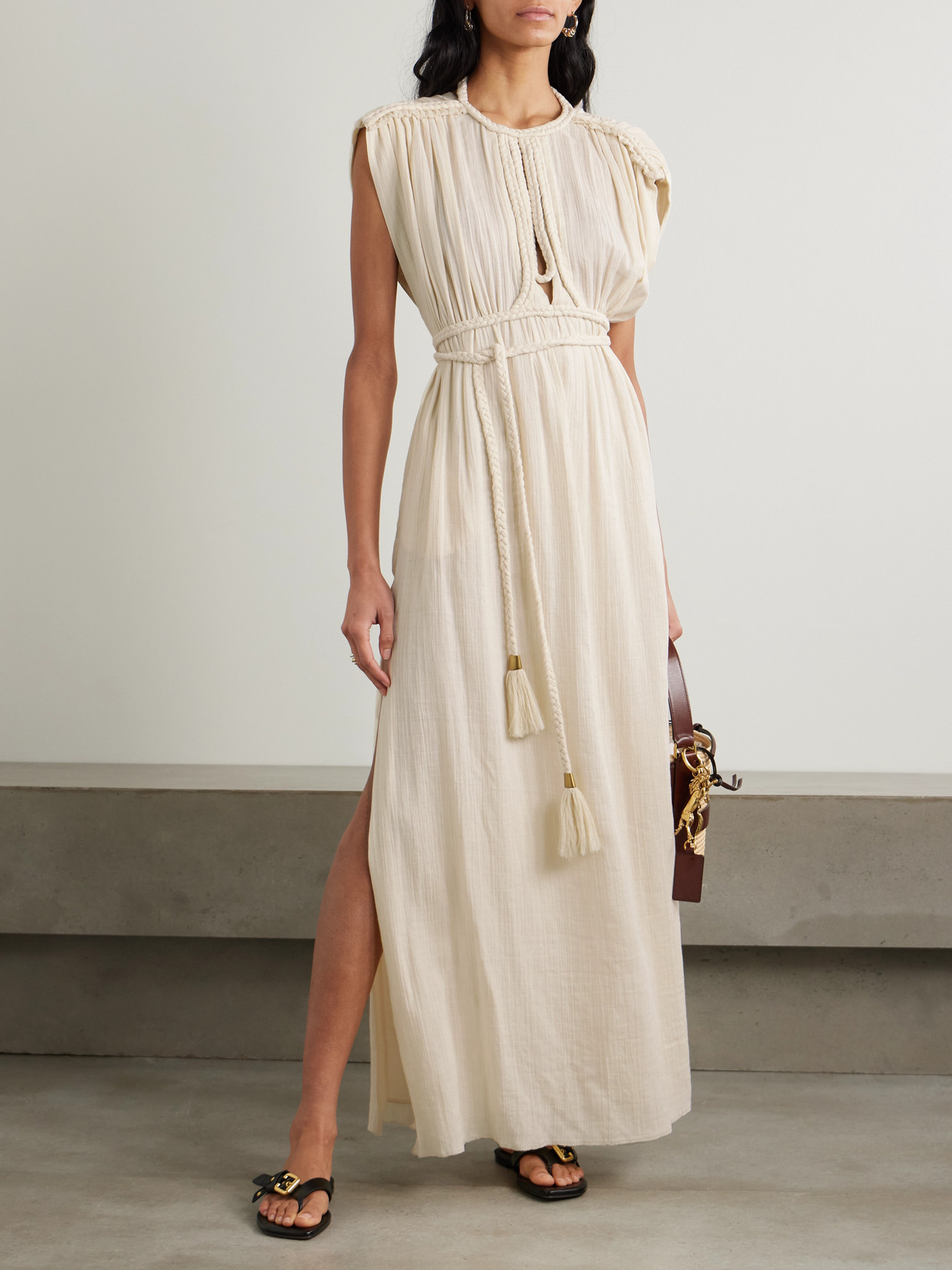Shop Isabel Marant Joya Braided Gathered Cotton-gauze Maxi Dress
