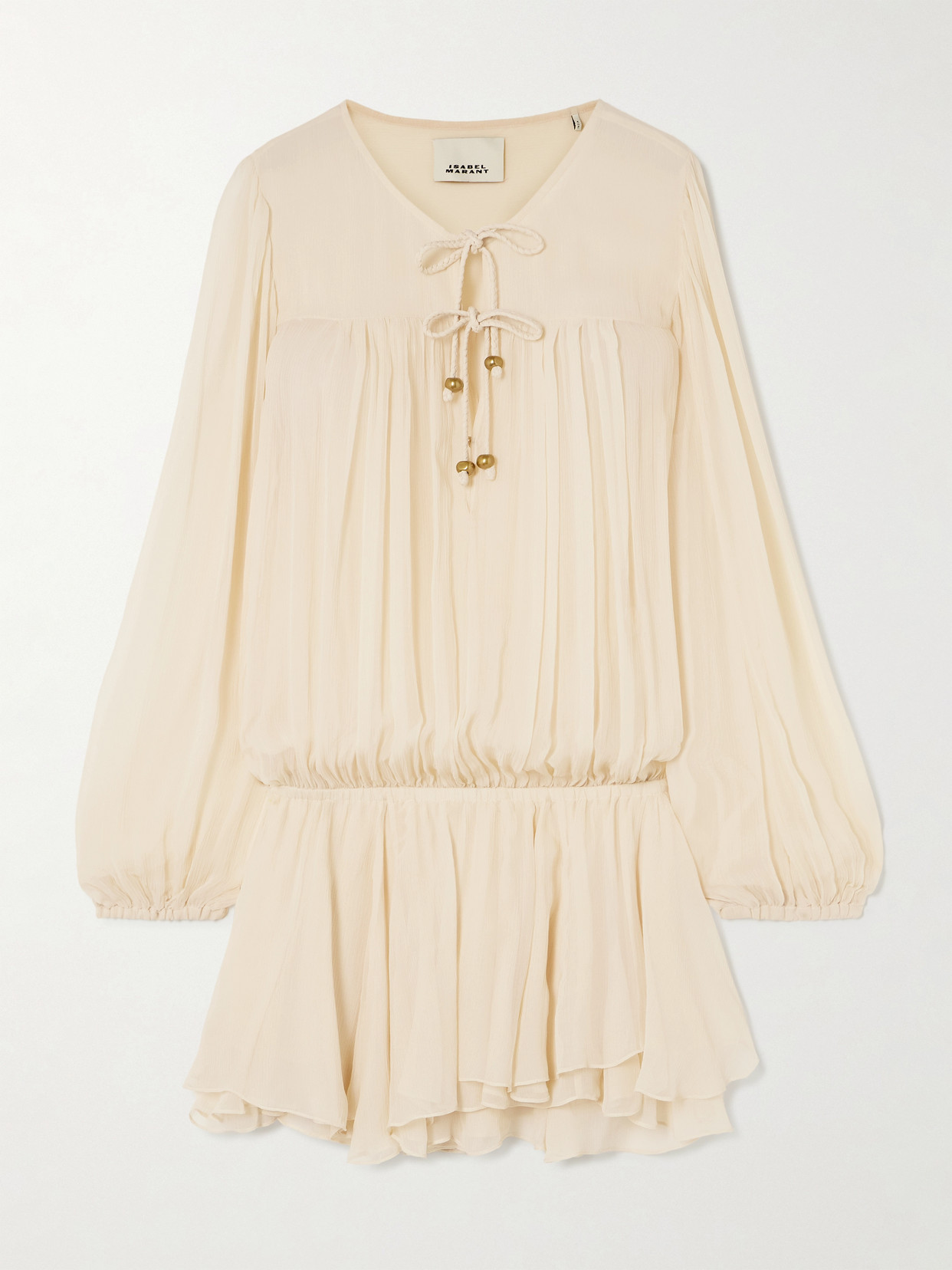 Isabel Marant Aliyah Embellished Tiered Gathered Silk-crepon Mini Dress