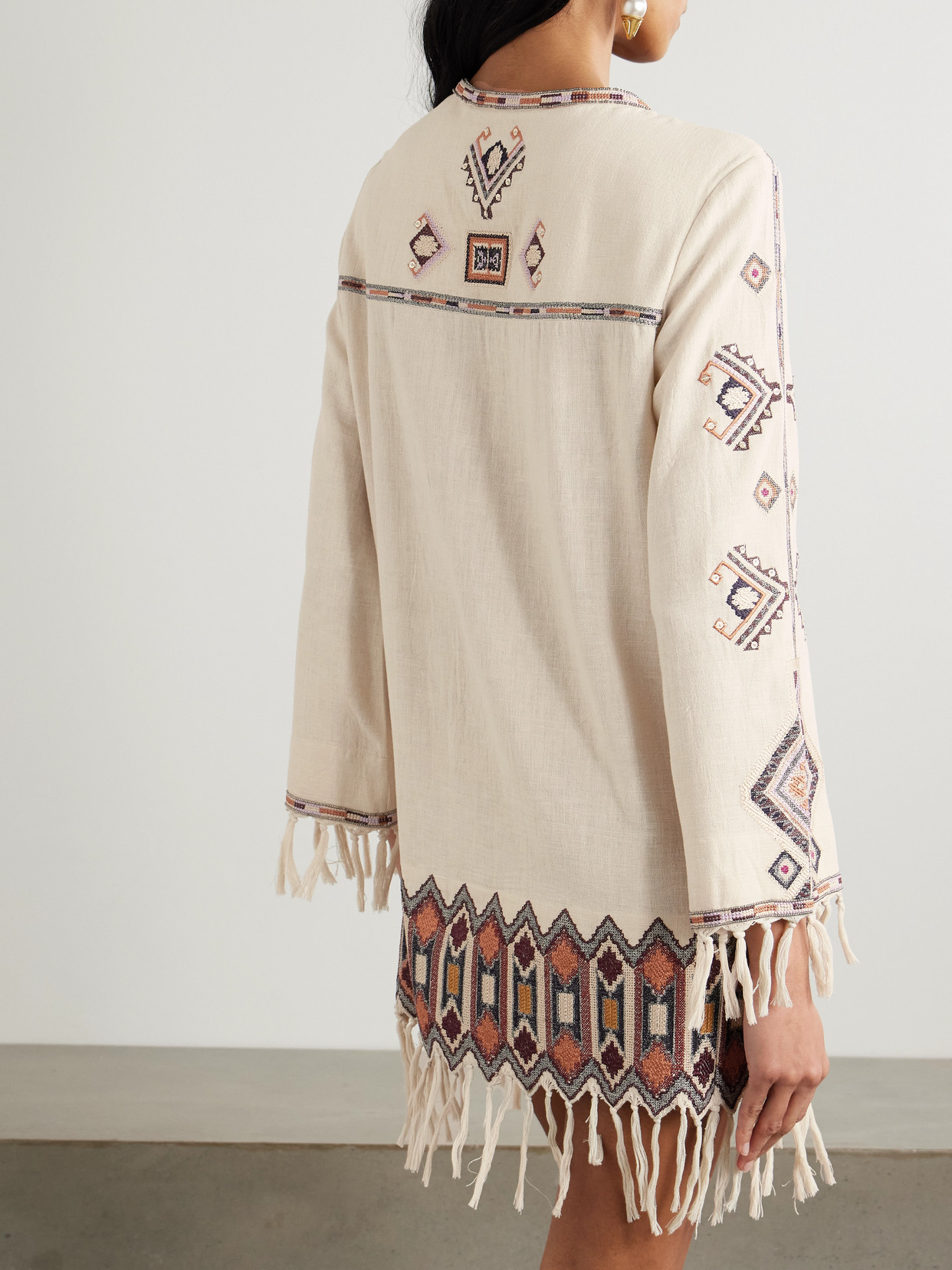 Isabel Marant Zayana Fringed Embellished Embroidered Silk-gauze Mini Dress In Multi