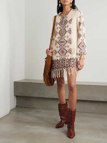 Isabel Marant Zayana fringed embellished embroidered silk-gauze mini dress