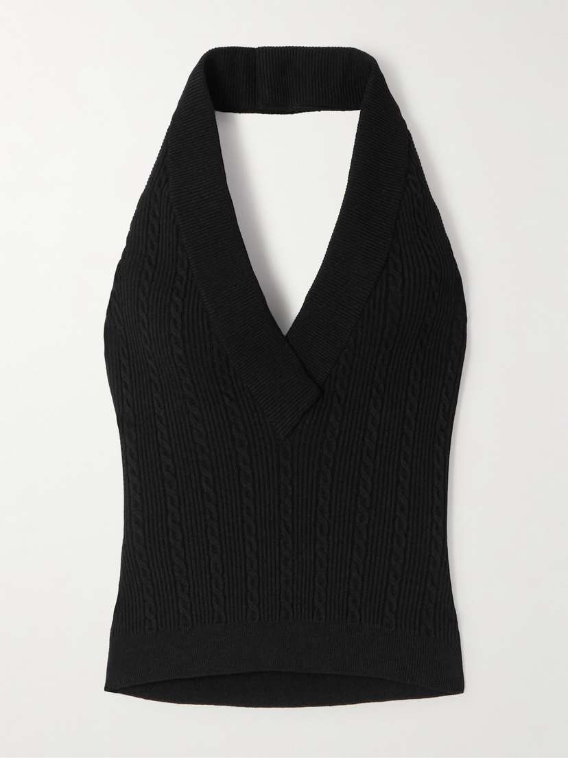 Balmain Ribbed Cable-knit Halterneck Top