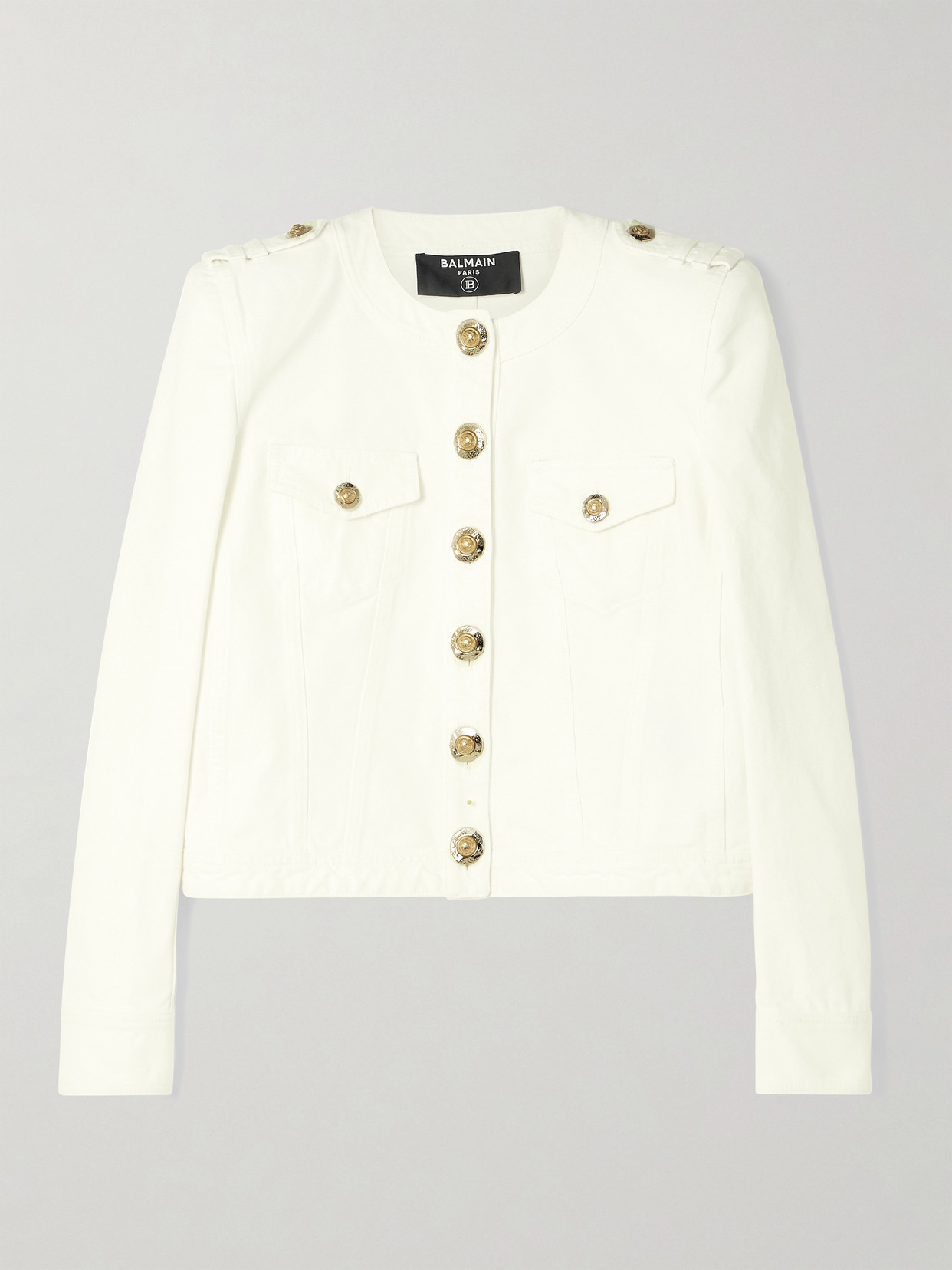 Balmain Cropped Button-embellished Cotton-canvas Jacket In White
