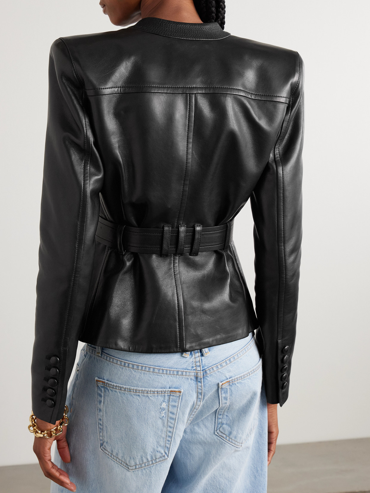 Balmain Belted 4 Pokets Fitted Lambskin Jacket Clothing In Black