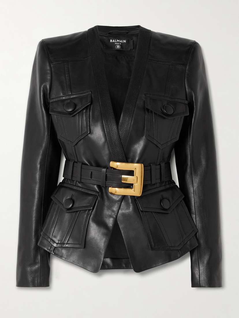 Balmain Belted Leather Blazer
