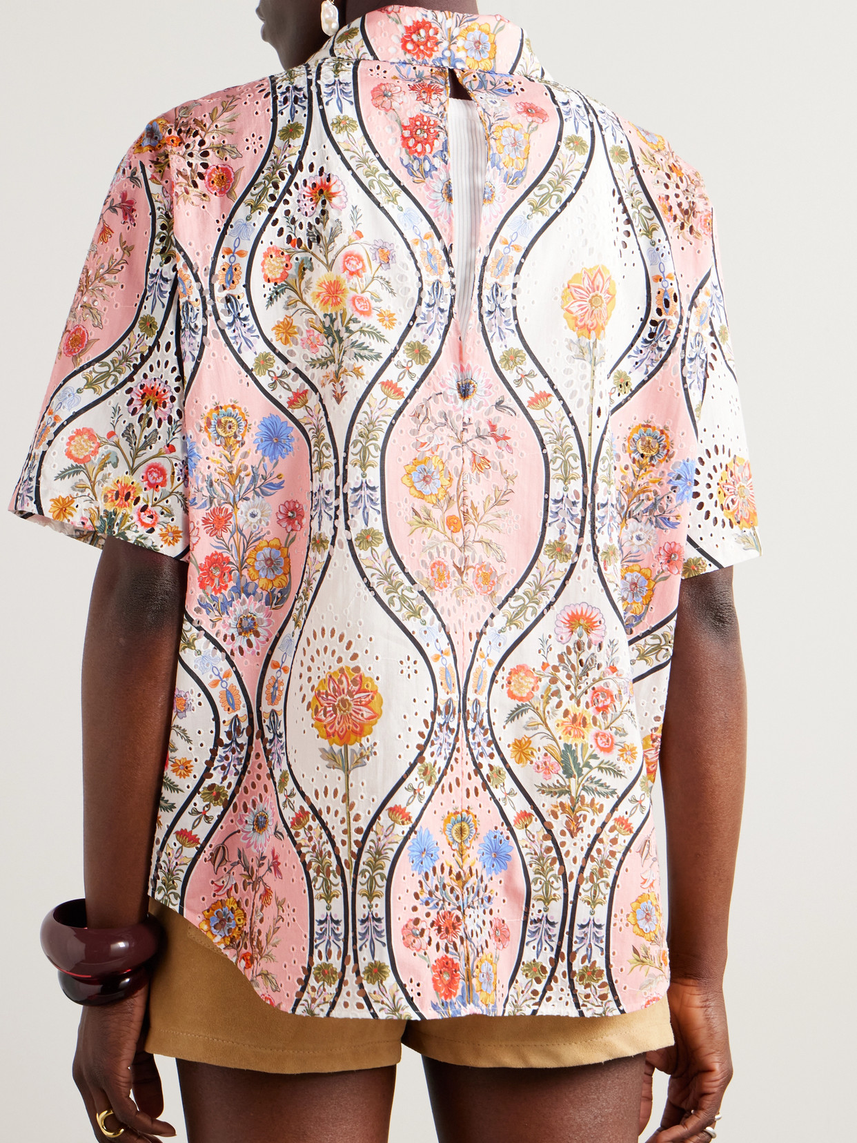 Borgo De Nor Akari Printed Broderie Anglaise Cotton Shirt In Pink