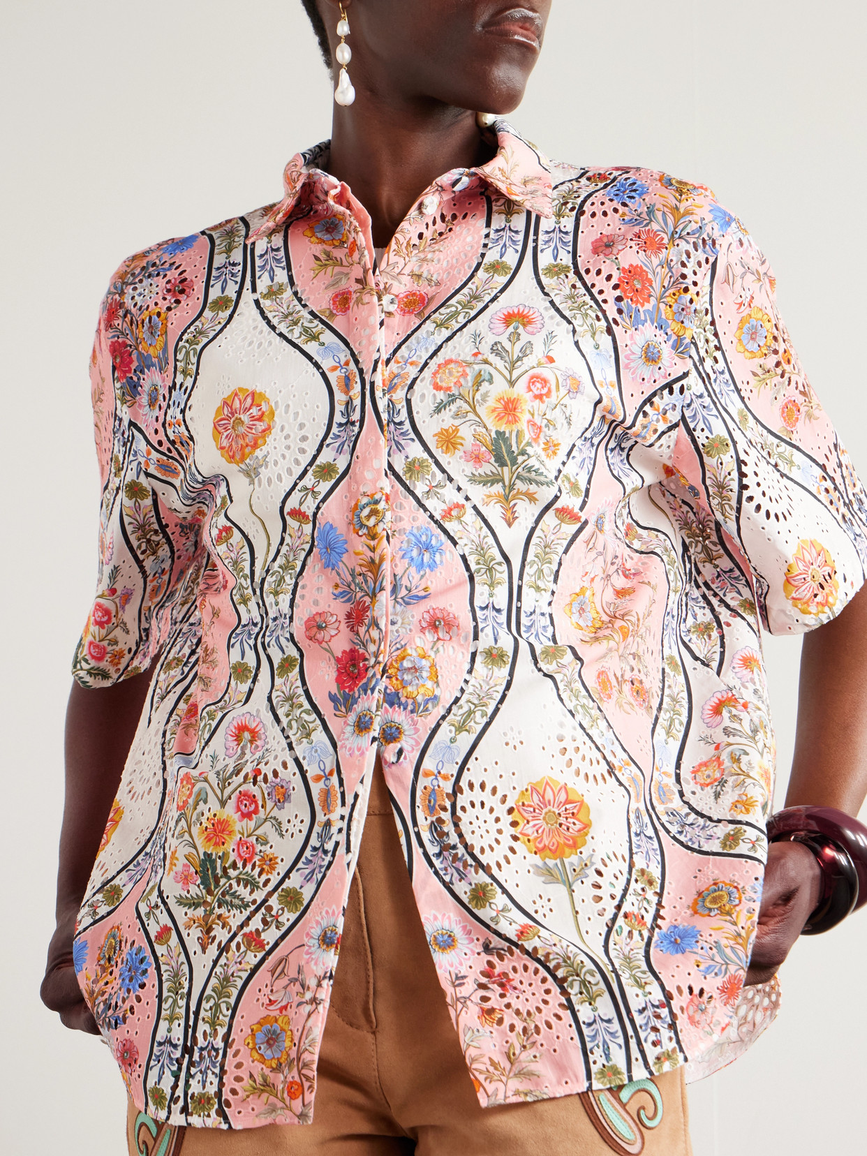 Borgo De Nor Akari Printed Broderie Anglaise Cotton Shirt In Pink