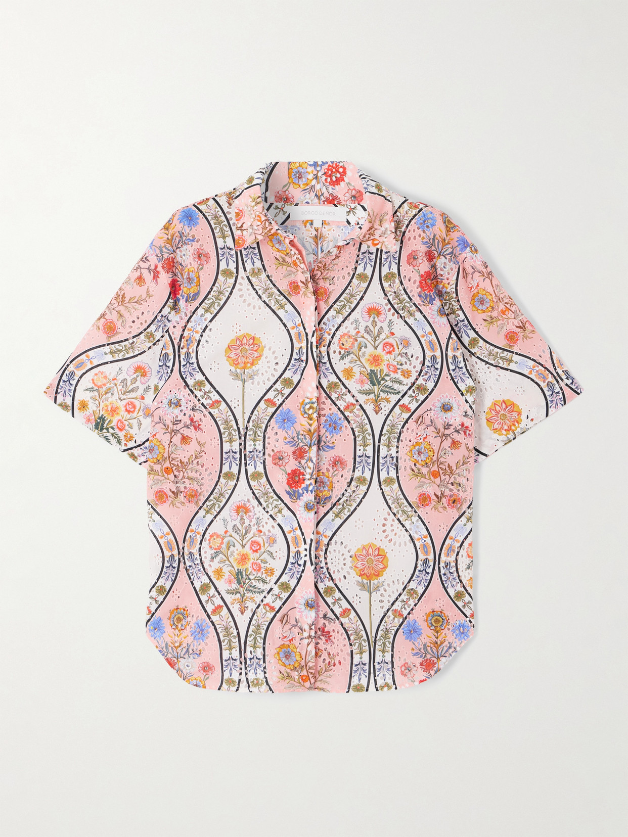 Borgo De Nor Akari Printed Broderie Anglaise Cotton Shirt