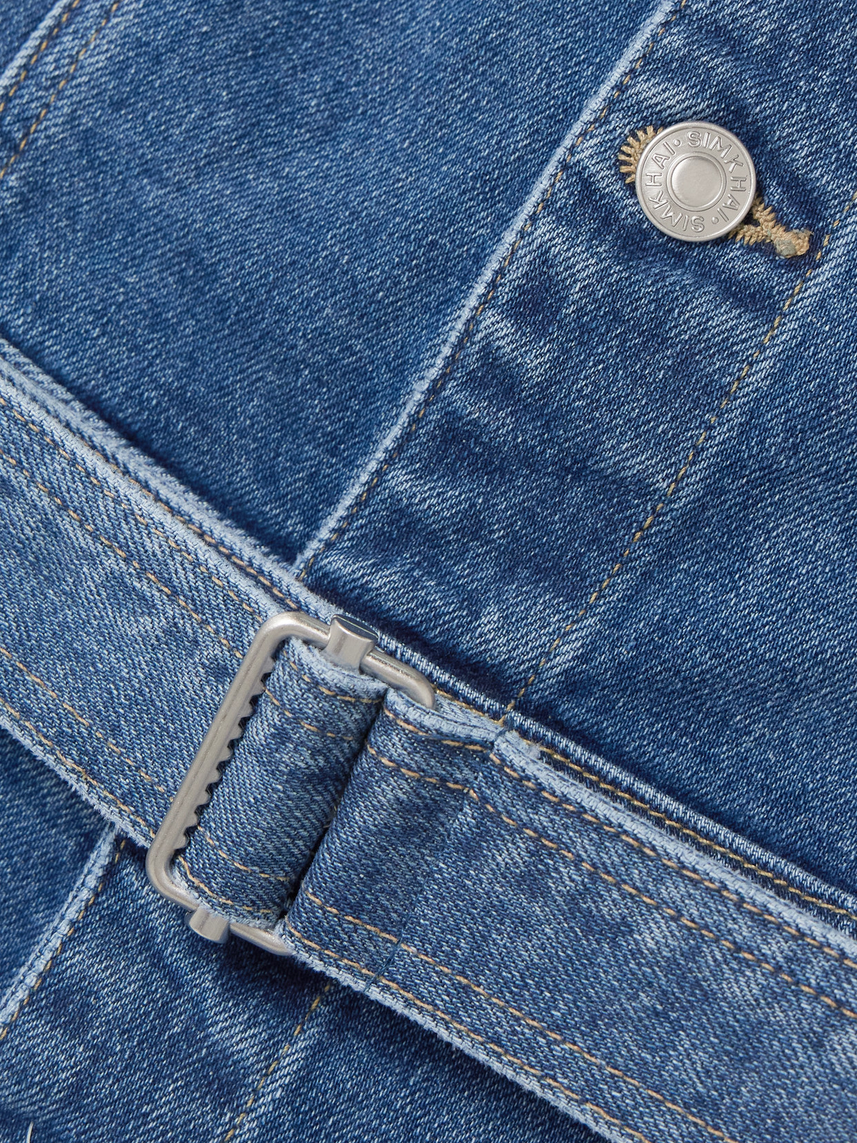 Simkhai Alba Belted Stretch-denim Midi Dress