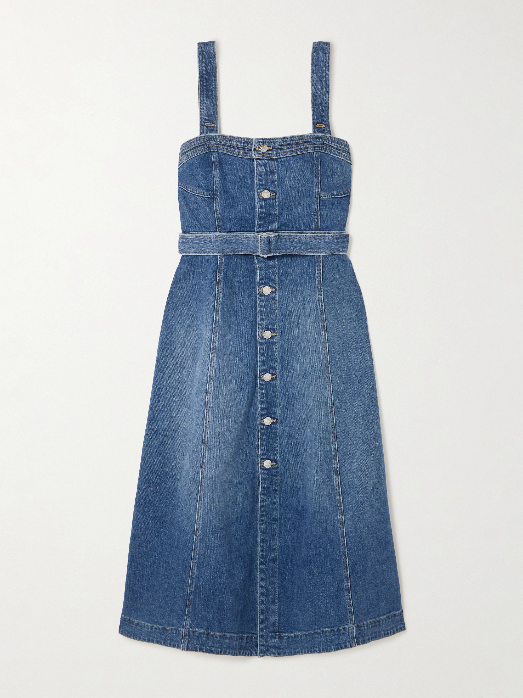 SIMKHAI Alba belted stretch-denim midi dress thumbnail