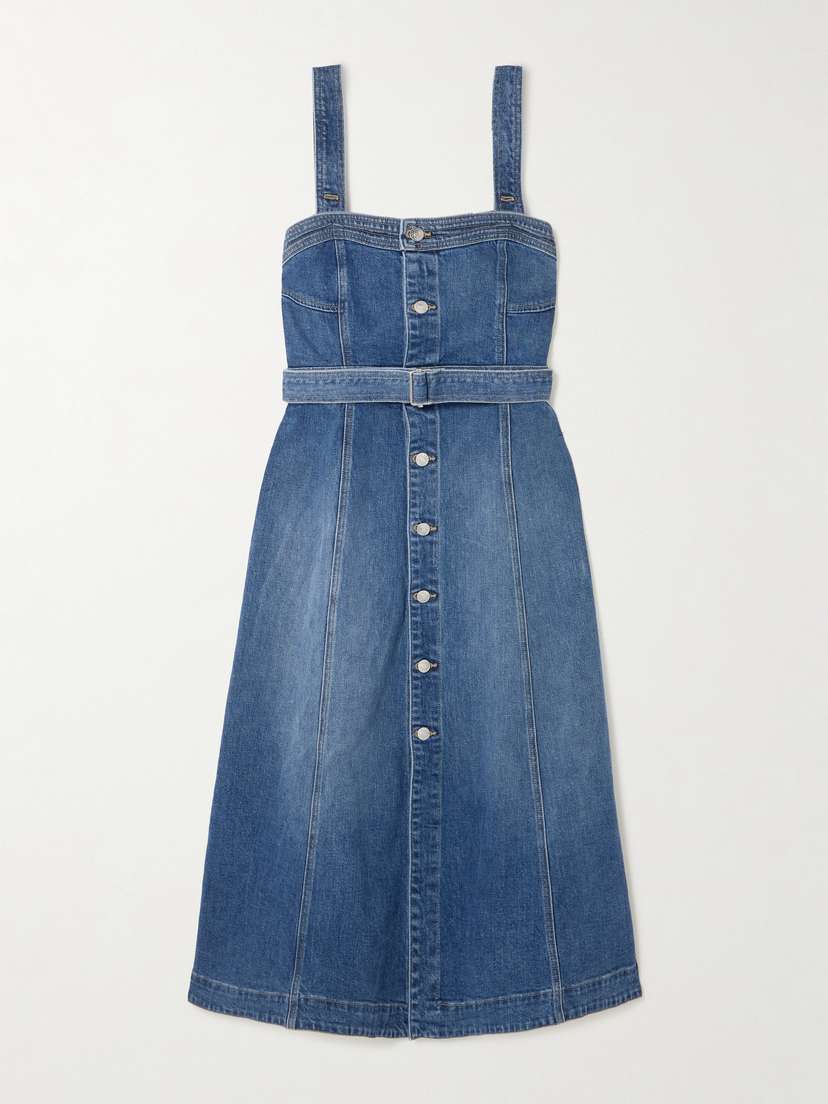 Simkhai Alba Belted Stretch-denim Midi Dress