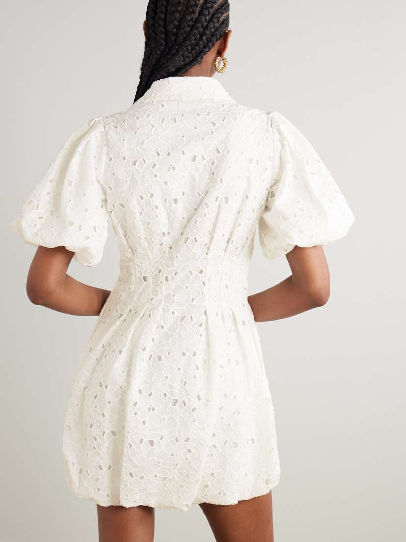 Cleo Pleated Broderie Anglaise Cotton Mini Shirt Dress - US0 | Image | 2