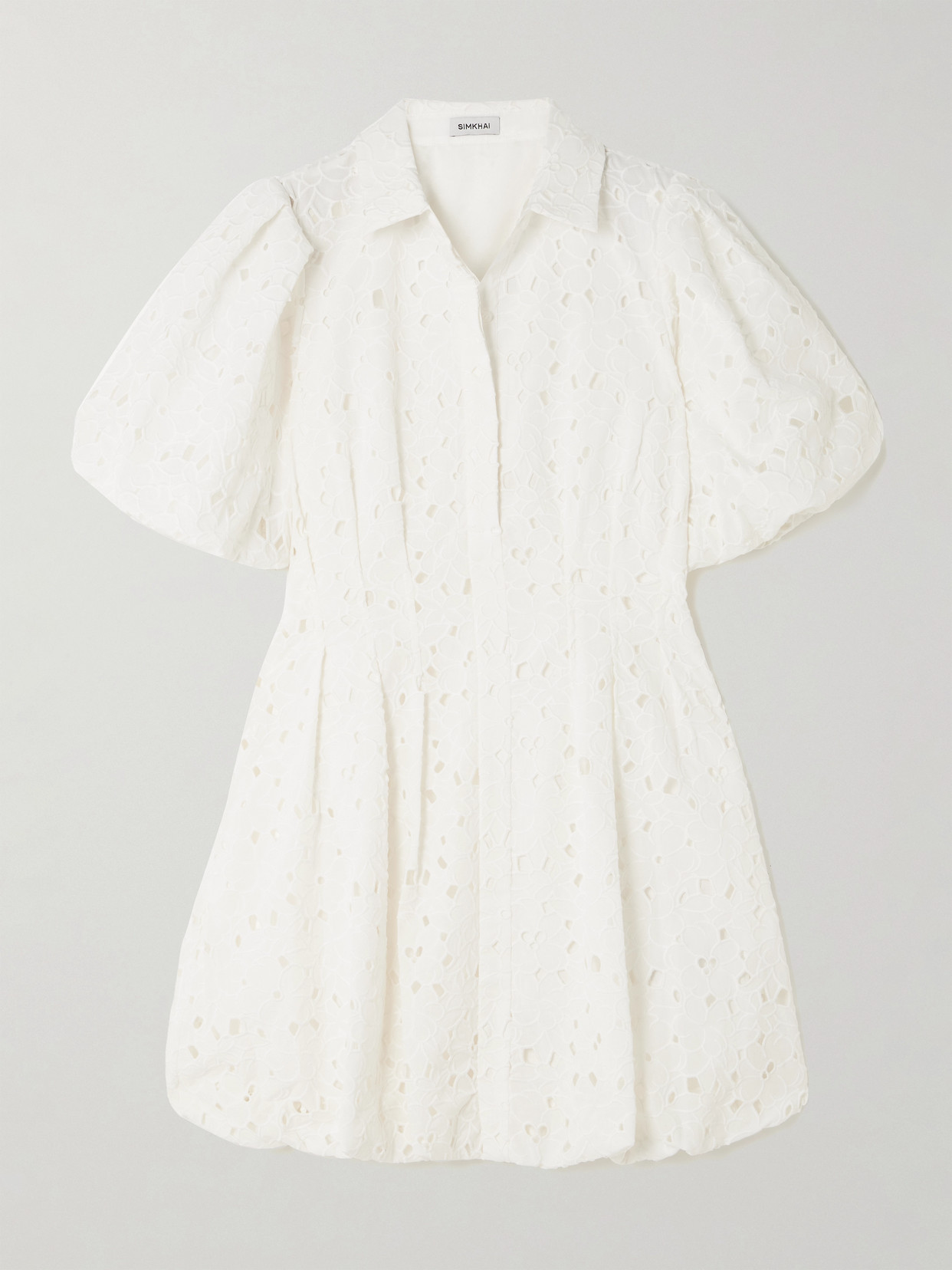 Simkhai Cleo Pleated Broderie Anglaise Cotton Mini Shirt Dress