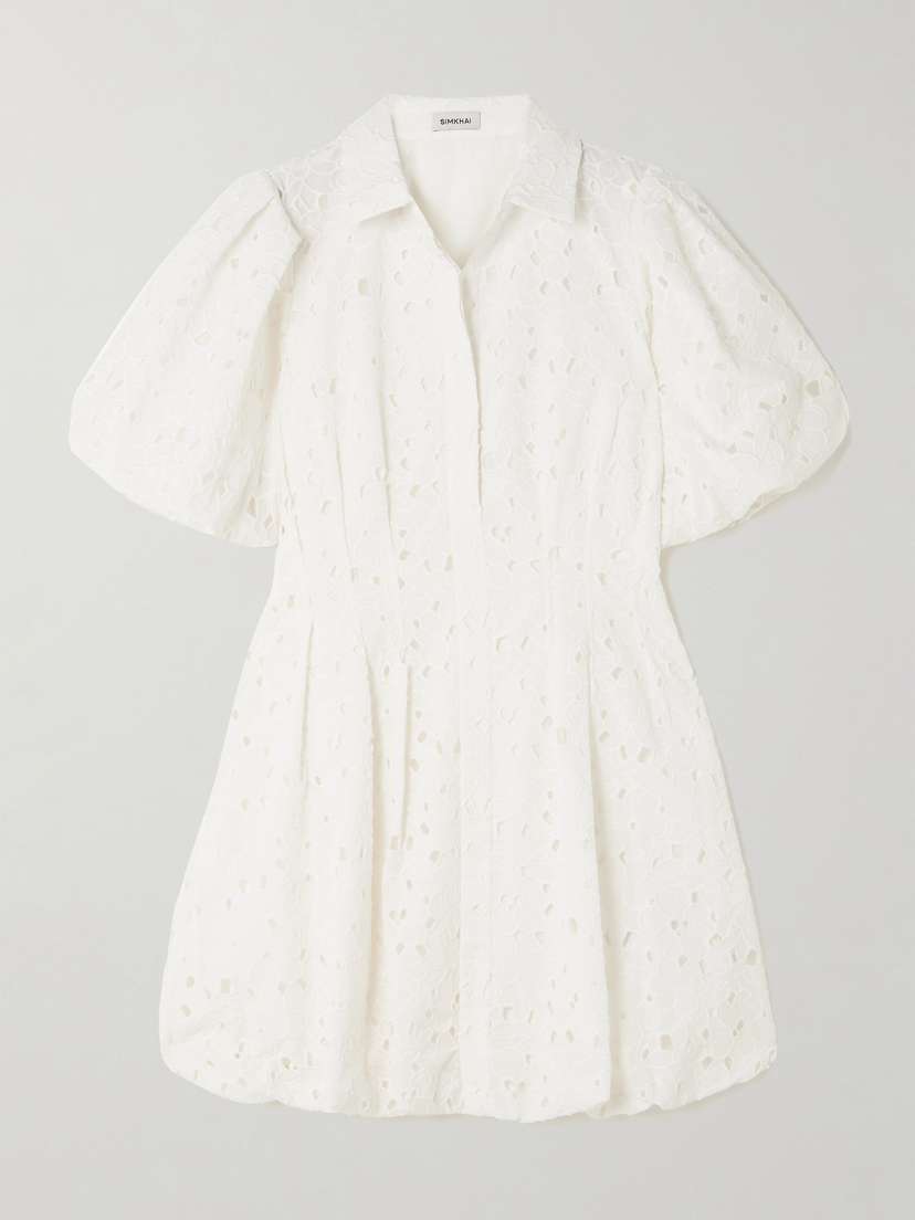 Cleo Pleated Broderie Anglaise Cotton Mini Shirt Dress - US0 | Image | 0