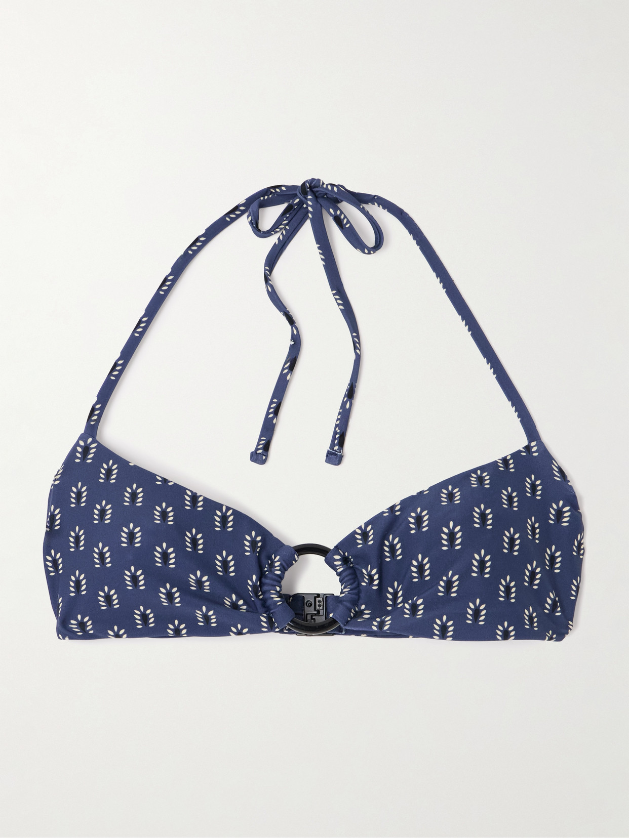 Matteau Ring Embellished Floral-print Recycled Halterneck Bikini Top In Blue
