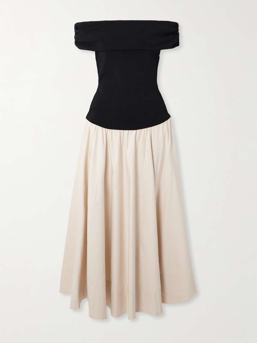 Simkhai Adaline Off-the-shoulder Linen-blend And Recycled Satin-jersey Midi Dress