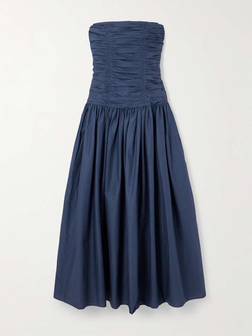 Matteau Strapless Ruched Organic Cotton-poplin Midi Dress
