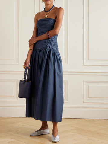 Matteau Strapless ruched organic cotton-poplin midi dress